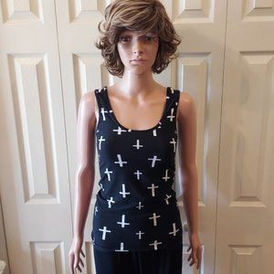Rue21 Navy with White Crosses Tank Top Size S NWOT